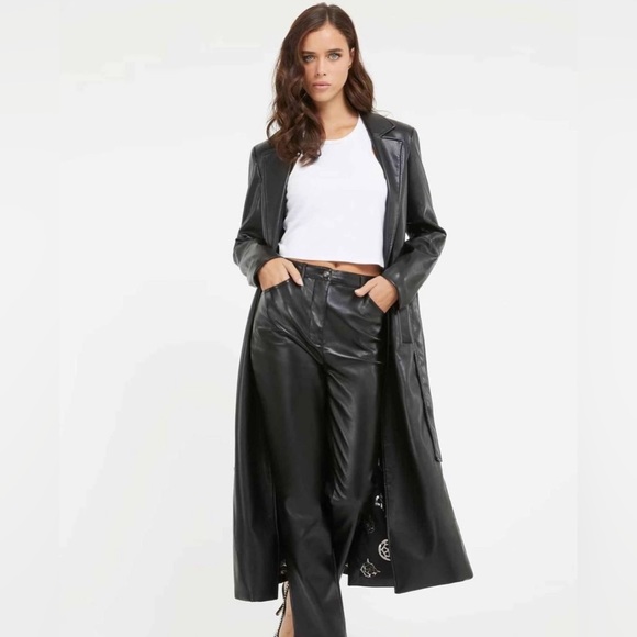 GUESS Between-Seasons Vegan Leather Coat 'Gea' in Black Size S\M - Picture 3 of 7